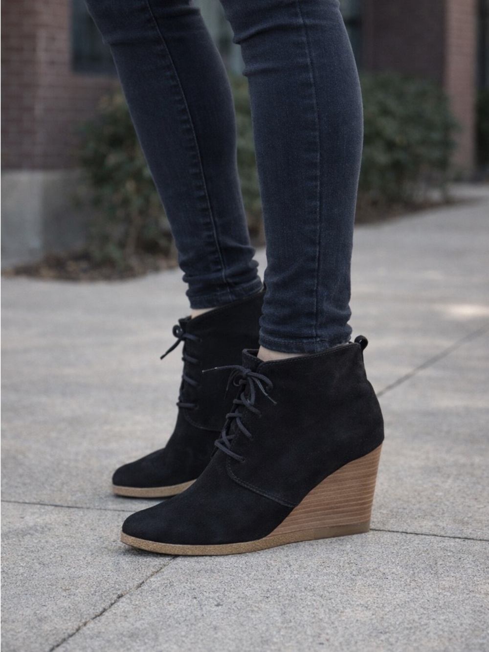 Steve Madden Black Suede Lace-Up Wedge Ankle Boot - Women
